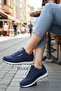 Women's Navy Blue Daily Lace-Up Casual Comfortable Sole Sneaker Comfortable Soft Walking Sports Shoes - 4