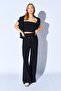 Women's Black Collar Zippered Stitching Detailed Thessaloniki Suit - 5