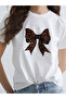 Ecru Crew Neck Bow Printed Women's T-Shirt - 3