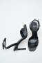 Women's Black Shiny Ankle Strap Heeled Shoes - 3