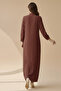 Ribbed Pattern Round Neck Breatable Modest Long Sleeve Elegant Pull Over Abaya Dress For Women's - 4