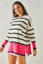 Pink Striped Slit Owersize Knitwear Sweater - 4