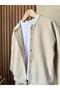 Girl's Cotton Beige Corded Fabric Cardigan Trousers Set – Buttoned Cardigan, Flared Leg - 4