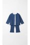 Girl's Cotton Blue Corded Fabric Cardigan Pants Set – Buttoned Cardigan, Flared Leg - 2