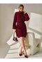 Women's Burgundy Turtleneck Ribbed Knit Dress - Oversized Knitted Winter Dress - 6