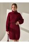 Women's Burgundy Turtleneck Ribbed Knit Dress - Oversized Knitted Winter Dress
