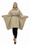 Women's Belted Shirt with Collar, Cashmere Fabric Poncho - 3