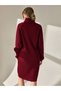 Women's Burgundy Turtleneck Ribbed Knit Dress - Oversized Knitted Winter Dress - 2