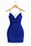 Blue Chain Detail Neckline Gathered Mini Dress - 3