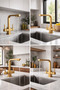Mat Gold Polished Kitchen Sink Faucet 3-Way Square Kitchen Tap Brass Guaranteed Gold Finish - 4