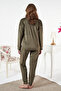 Women's Velvet Printed Pajama Set 25382 Khaki - 4