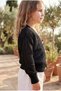 Girl's Lace-Like Knit Stitch-Free Premium Cardigan V-Neck Buttoned Cotton Hollow Knit - 3