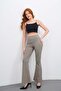 Women's Beige High Waist Flared Trousers - 7