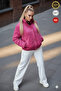 Women's Fuchsia Velvet Zip-Up Snap Button Jacket - 3