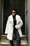 Women's White Fur Double-Breasted Collar Buttoned Oversized Coat Esr001 - 5