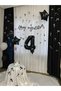 Black and White 4Th Birthday Party Set – Number 4 Foil Balloon Happy Birthday Banner