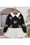 Ribbon Embroidered Transitional Blouse and Pleated Skirt Girl's Set-Black