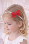 Girl's Lace Bow Hair Band Set – Cream, Red & Powder (3-Piece) - 2