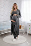 Smoke Long Robe Buttoned Special Design 100% Cotton Maternity Postpartum Robe Pajama Set - 7