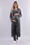 Smoke Long Robe Buttoned Special Design 100% Cotton Maternity Postpartum Robe Pajama Set - 5