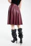 Winmoda Women's Faux Leather Skirt with Velvet Inside - L Stretch Fabric Elastic Waist Knee Length Bell Skirt - 9