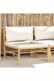 Garden Middle Sofa with Cream White Cushions Bamboo