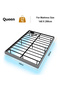 Floating Bed Frame with LED Lights & Charging Station, Grey Linen Metal Platform, Easy Assembly
