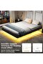 Floating Bed Frame with LED Lights & Charging Station, Grey Linen Metal Platform, Easy Assembly - 5