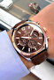 Functions Active Original Brown Genuine Leather Cord Men Wristwatch 3Atm Waterproof Hme2074C4