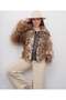 Women's Leopard Print Faux Fur Coat – Stylish and Warm Winter Fur Coat with Leather Detailing and Zipper Closure