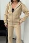 Fleece Inside Comfortable Cut K Hooded Zippered Cream Tracksuit Set - 5