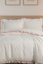 Vintage Ruffled Double Duvet Cover Set - Red Piped , Cotton, Cream Color, Soft, Without Sheets - 3