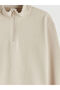 Beige Mock Neck Half Zipper Boys' Sweatshirt - 3