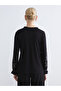 Black Tie Neck Ruffled Patterned Blouse - 4