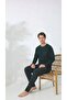 Men's Pajama Set Long Sleeve Top with Pocket Khaki Plaid Bottom Cotton Comfortable Home Wear