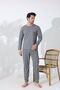 Men's Pajama Set Long Sleeve Top with Pocket Gray Plaid Bottom Cotton Comfortable Home Wear - 2