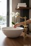 Basin Faucet Gold Color High Model Rustic Washbasin Fixture Brass Material - 4