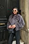 Women's Anthracite Soft Textured Short Faux Fur Coat Esr008 - 4