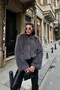 Women's Anthracite Soft Textured Short Faux Fur Coat Esr008 - 7