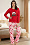 Women's 100% Cotton Single Jersey Textured Patterned and Printed Relaxed Fit Homewear Pajama Set - 3