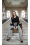 Stretch Fabric Light Snow Blue Front Slit Flared High Waist Pants - 7
