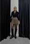 Beige Black Patterned Belted Shorts
