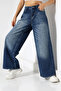 High Waist Extra Wide Leg Dark Blue Wide Leg Jean Pants - 3