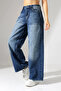 High Waist Extra Wide Leg Dark Blue Wide Leg Jean Pants - 2