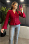 Red Textured Fabric Flywheel Sleeve Knitwear Cardigan - 3