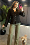 Brown Textured Fabric Flywheel Sleeve Knitwear Cardigan - 2
