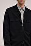 Black Slim Fit Peter Pan collar Rayon Knitwear Jacket with Zipper Pockets - 3