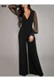 Women's Modern Double-Breasted Neck Sheer Tulle Sleeve Viscose Jumpsuit - 4