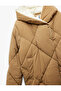 Hooded Pocket Detail Zip-Up Snap Button Quilted Oversized Anorak - 6