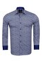 Slim Fit Blue Contrast Detailed Micro Floral Stretch Fabric Cotton Shirt - 4